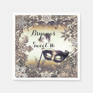 Serviette En Papier Or Blanc & Bronze Mascarade Flocons de Neige