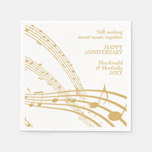 Serviette En Papier Or Blanc Moderne SWEET MUSIC Joyeux Anniversaire
