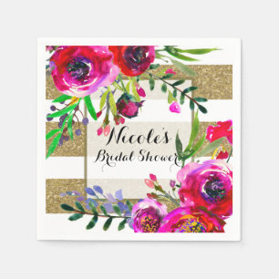 Serviette En Papier Or Blanc Rayures Gras Glam Floral Réception de Mar