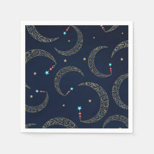Serviette En Papier Or bleu filigrané lunaire mystique Fête céleste