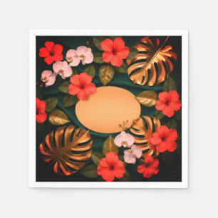 Serviette En Papier Or Botanique Monstera Hibiscus Luxe Élégant