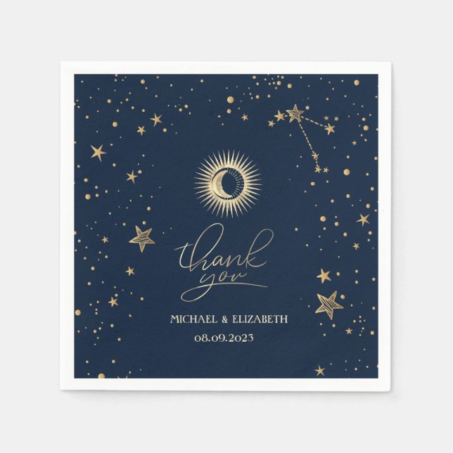 Serviette En Papier Or Céleste Soleil Et Lune Étoiles (Devant)