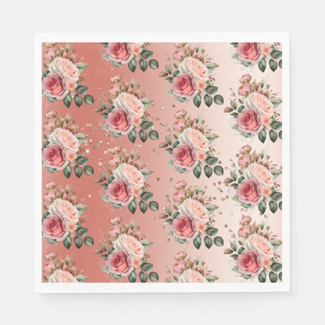 Serviette En Papier Or Confetti rose Roses Floral (Devant)