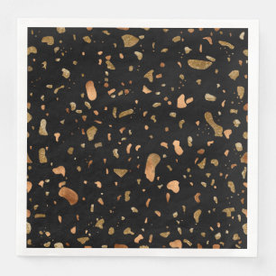 Serviette En Papier Or de cuivre sur pierre noire Terrazzo