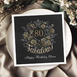 Serviette En Papier Or Élégant Floral 80 & Fabulable Anniversaire
