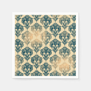 Serviette En Papier Or et bleu vintage rustique moderne damassé glamou