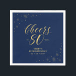 Serviette En Papier Or et marine | Modern Cheers 80th Birthday Party<br><div class="desc">Cette serviette en papier personnalisée ajoutera des détails élégants à votre journée spéciale. Ce design présente des graphismes étincelants et de la typographie "Cheers to 80 years" en texture feuille or sur un arrière - plan bleu marine. Parfait pour une soirée dorée moderne 80ème anniversaire. Les invitations et les papeteries...</div>