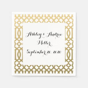 Serviette En Papier Or et motif moderne blanc de treillis