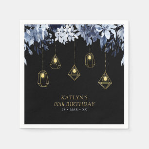Serviette En Papier Or et noir   String Lights Floral Birthday Party