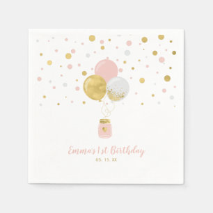 Serviette En Papier Or et rose Balloons & Confetti Fille Anniversair