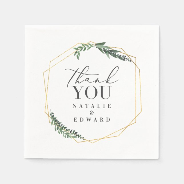 Serviette En Papier or géométrique aquarelle mariage (Devant)