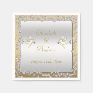 Serviette En Papier Or Glamour Or et Argent Diamants et Colombes