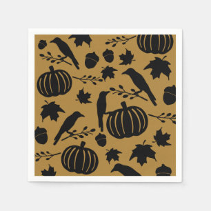 Serviette En Papier Or Jaune Citrouille Automne Corbeau Noir Tomne
