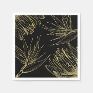 Serviette En Papier Or Moderne Glamour Or & Noir Tropical Botanique Fl