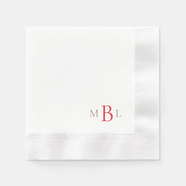Serviette En Papier Or Monogramme Rouge Et Or Simplement Élégant (Devant)