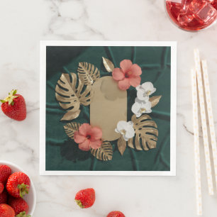 Serviette En Papier Or Monstera Hibiscus Botanique Tropical Élégant