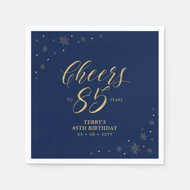 Serviette En Papier Or & Navy | Moderne fête d'anniversaire 85 ans (Devant)