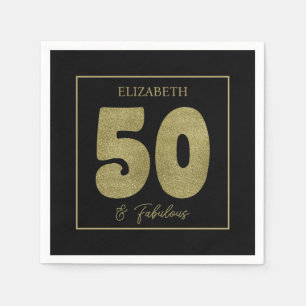 Serviette En Papier Or noir 50 ans et fête fabuleuse