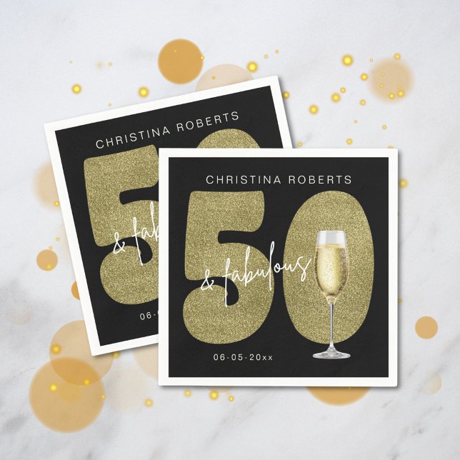 Serviette En Papier Or noir 50 ans & Fabulosité d'anniversaire  (Créateur téléchargé)