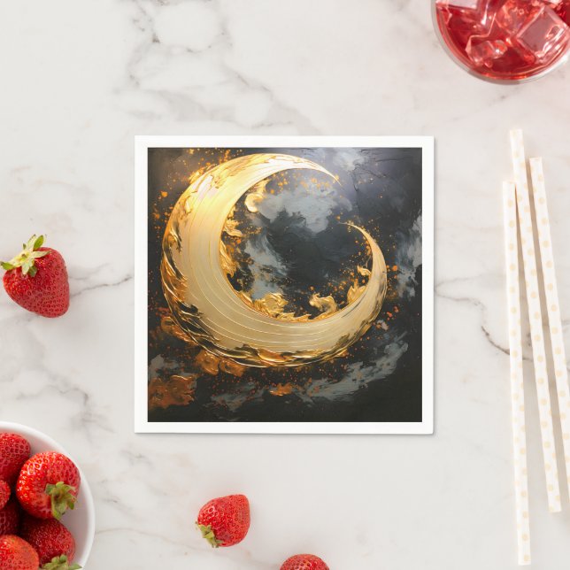 Serviette En Papier Or noir Abstrait Tourbillon Moderne Lune (En situation)