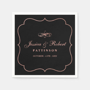 Serviette En Papier Or noir et Rose   Élégant Mariage classique Napkin