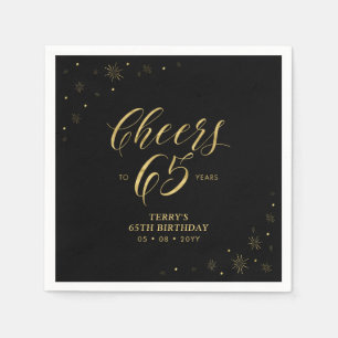 Serviette En Papier Or & Noir   Modern Cheers 65e anniversaire