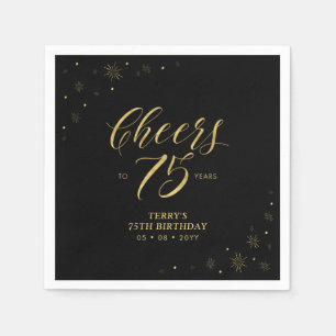 Serviette En Papier Or & Noir   Modern Cheers 75e anniversaire