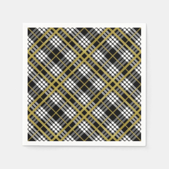 SERVIETTE EN PAPIER OR NOIR PLANIFIÉ BLANC (Devant)