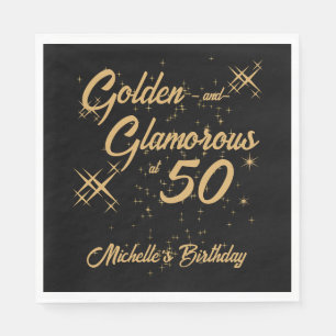 Serviette En Papier Or Noir Rétro Doré Glamour 50e Anniversaire