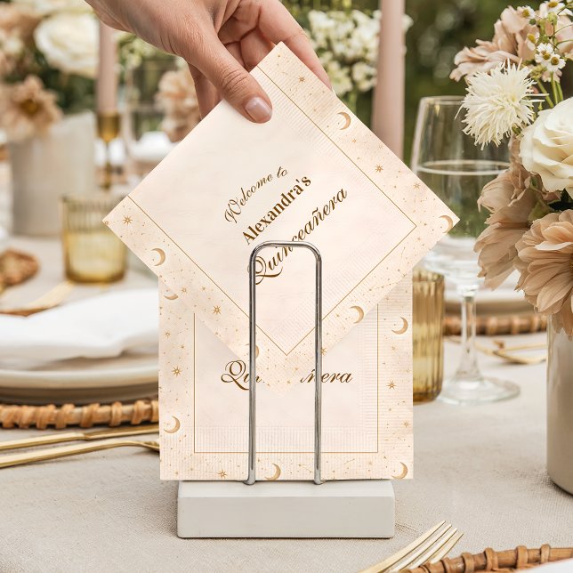 Serviette En Papier Or Quinceañera Lune Céleste (Créateur téléchargé)