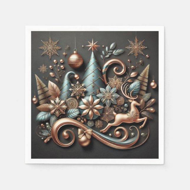 Serviette En Papier Or Rose de Noël moderne (Devant)