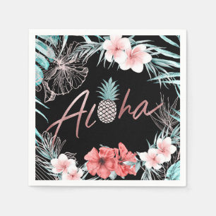 Serviette En Papier Or rose doré tropicale ananas botanique aloha luau