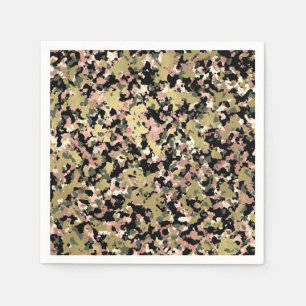 Serviette En Papier Or Rose Vert Noir Motif de Camouflage Fête