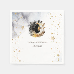 Serviette En Papier Or Soleil Céleste Fleurs de Lune et d'Étoiles