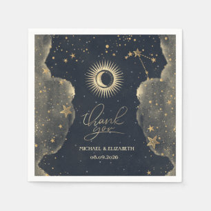 Serviette En Papier Or Soleil Céleste, Lune, Nuages Étoiles Ciel Noctu