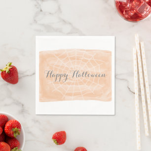 Serviette En Papier Orange Aquarelle Spider Web Halloween