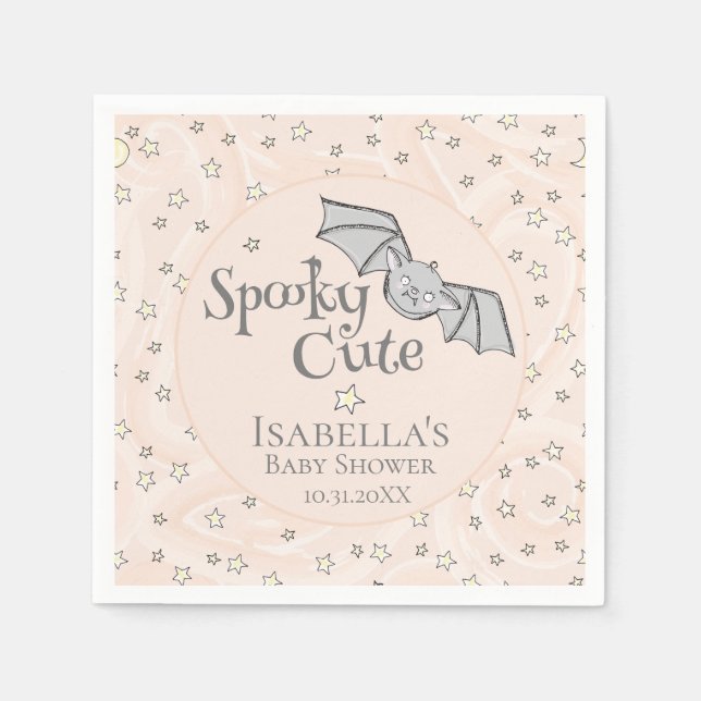 Serviette En Papier Orange Batty, Etoiles & Lunes Éffrayant mignon (Devant)