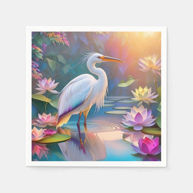 Serviette En Papier Orange Billed White Heron Imaginaire Bird (Devant)