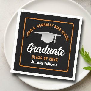 Serviette En Papier Orange Black Graduate Custom Graduate Party