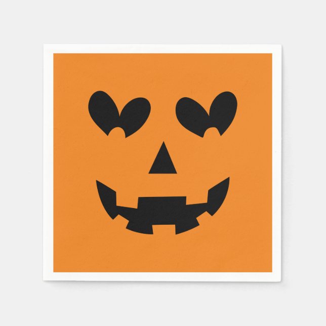 Serviette En Papier Orange & Black Happy Heart Citrouille Halloween Pa (Devant)