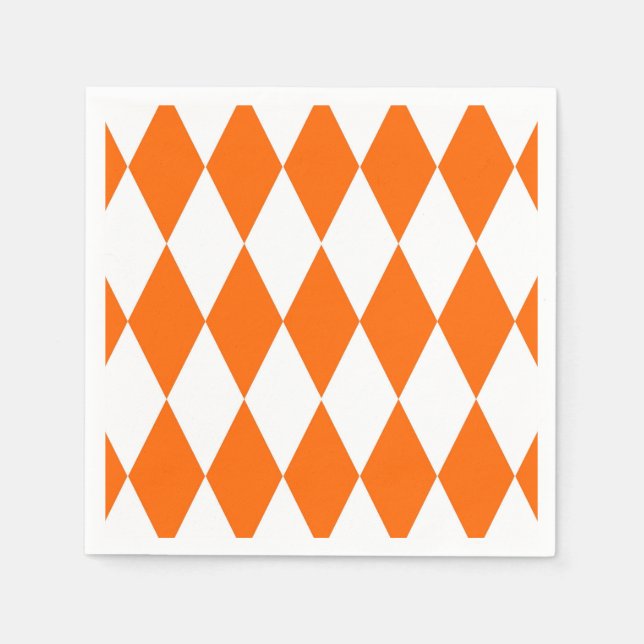 Serviette En Papier Orange blanc Arlequin Diamants Checkers Design (Devant)