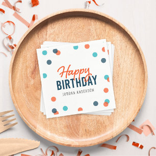Serviette En Papier Orange bleu foncé Confetti Joyeux anniversaire