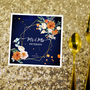 Serviette En Papier Orange bleu sauge fleurs marine bleu nom personnal