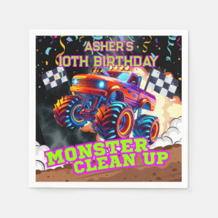 Serviette En Papier Orange & Blue Monster Truck Anniversaire à grande