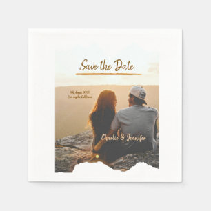 Serviette En Papier orange boho enregistrer la date moderne photo nom