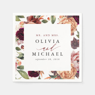 Serviette En Papier Orange brûlé et rouge Bourgogne Rustique Floral