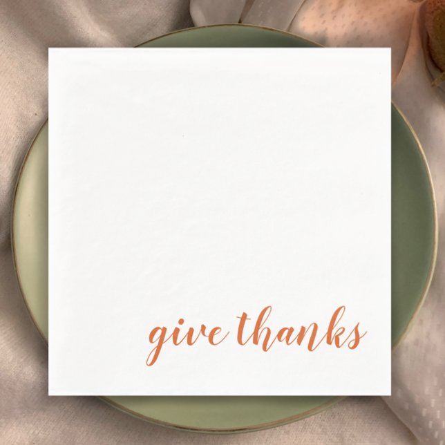 Serviette En Papier Orange Brûlé Simple Donner Merci Thanksgiving (Stylish burnt orange script Thanksgiving dinner napkins. Give thanks religious Thanksgiving dinner)