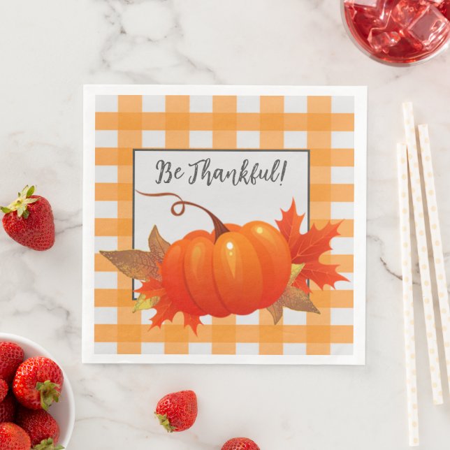 Serviette En Papier Orange Buffalo, Citrouille De Thanksgiving, Plaid (En situation)