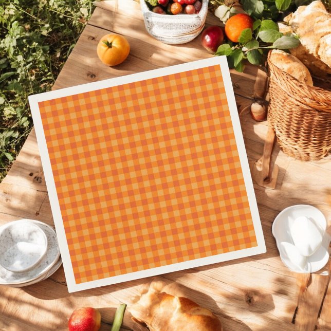 Serviette En Papier Orange Buffalo Plaid Holiday (Créateur téléchargé)