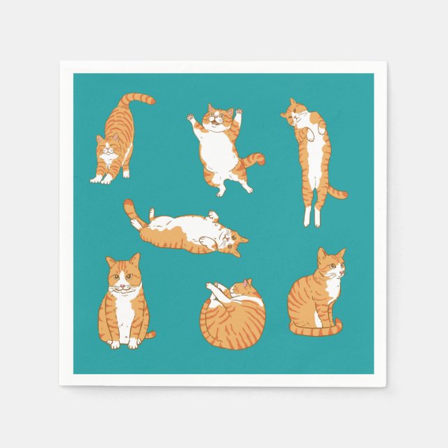 Serviette En Papier Orange Cats Funny (Devant)